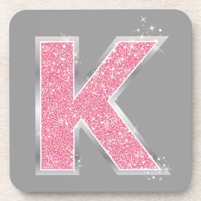 Pink Glitter letter K Coaster (Front)