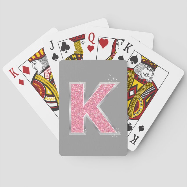 Pink Glitter letter K Playing Cards (Back)