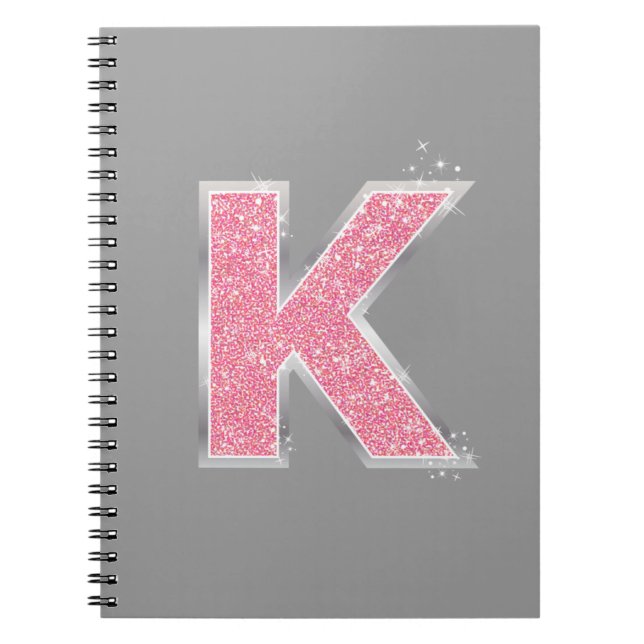 Pink Glitter letter K Spiral Notebook (Front)