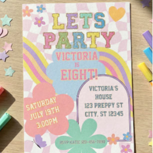 Pink Glitter Lettermen Retro Birthday Invitation
