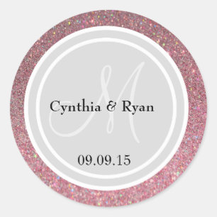 Pink Glitter & Light Silver Wedding Monogram Seal