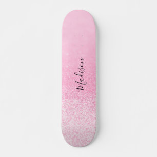 Pink Glitter Lights Personalised Skateboard