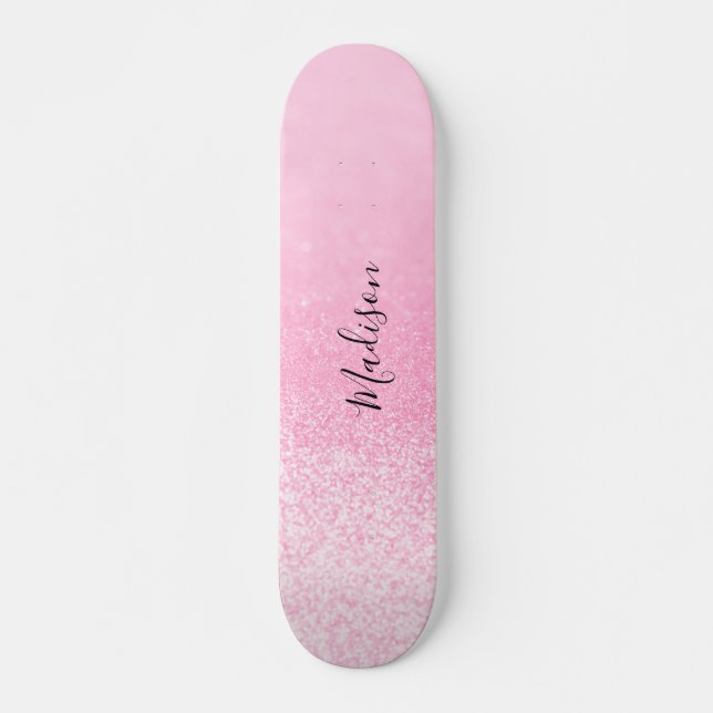 Pink Glitter Lights Personalised Skateboard (Front)