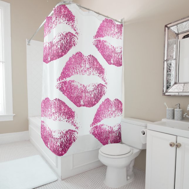 Pink Glitter Lips #3 Shower Curtain (In Situ)