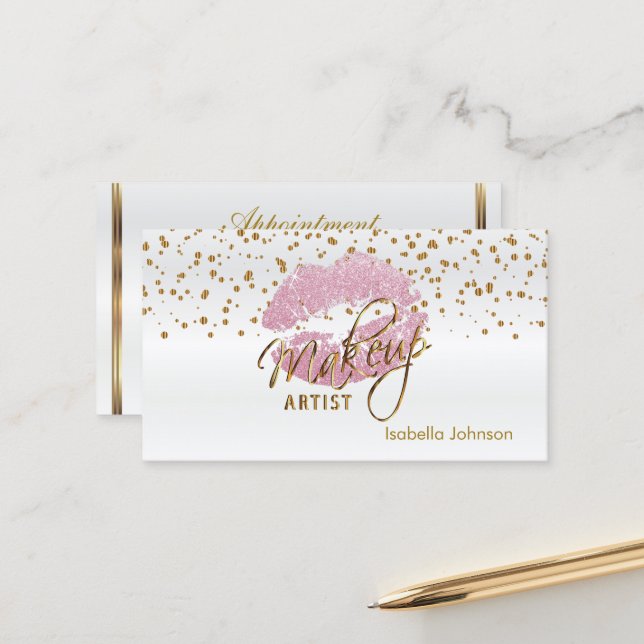 Pink Glitter Lips Appointment Schedule 2 Card (Front/Back In Situ)