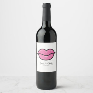 Pink Glitter Lips Kiss Makeup Beauty Party Wine Label