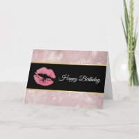 Pink Glitter Lips & Rose Gold Tropical Leaves