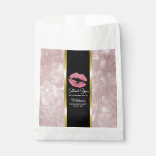 Pink Glitter Lips & Rose Gold Tropical Leaves Favour Bags