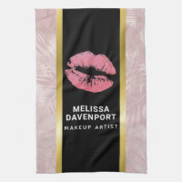 Pink Glitter Lips & Rose Gold Tropical Leaves