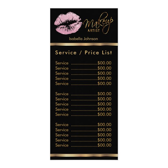 Pink Glitter Lips - Service / Price List Rack Card (Front)