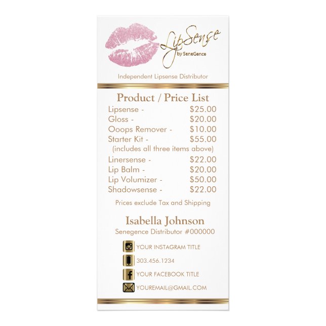 Pink Glitter Lips - White -  Price List Rack Card (Front)