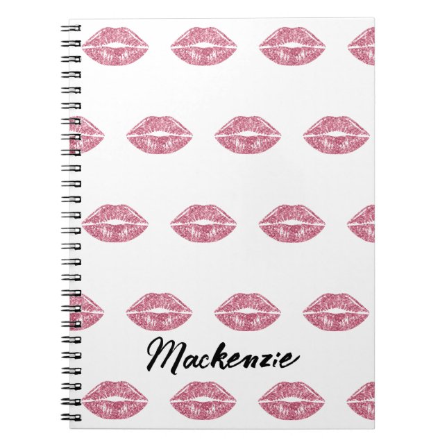 Pink Glitter Lips with Custom Name Notebook (Front)