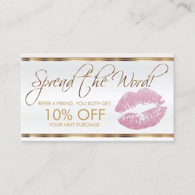 Pink Glitter Lipstick Business Referral Card (Front)
