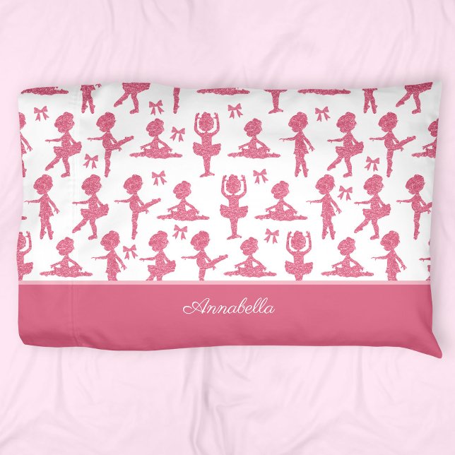 Pink Glitter Little Girl Ballerina Ballet Pattern  Pillowcase (Creator Uploaded)