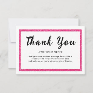 Pink Glitter Logo Thank You Note Card