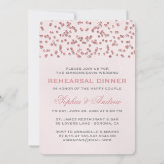 Pink Glitter Look Confetti Rehearsal Dinner Invite