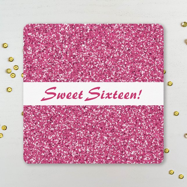Pink Glitter Look Pattern Sweet Sixteen Birthday Invitation (Creator Uploaded)