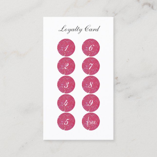 Pink Glitter Loyalty Punch Business Card (Front)