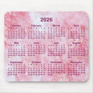 Pink Glitter Marble 2026 Calendar Mouse Pad