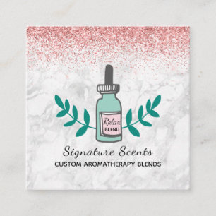 Pink Glitter Marble Aromatherapy Business Logo Square Business Card