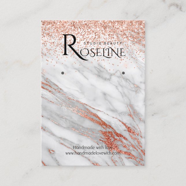 Pink glitter marble peach logo Earring Display Business Card (Front)