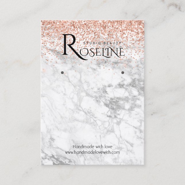 Pink glitter marble white Logo Earring Display Business Card (Front)