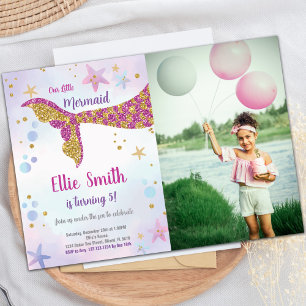 Pink Glitter Mermaid Birthday Invitation