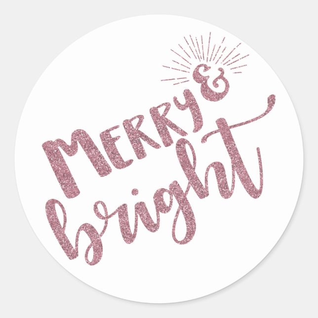 Pink Glitter Merry Bright Typography Envelope Seal (Front)