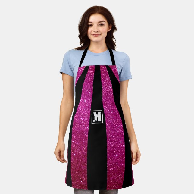 Pink Glitter Monogram Apron - Personalised Gift (Worn)