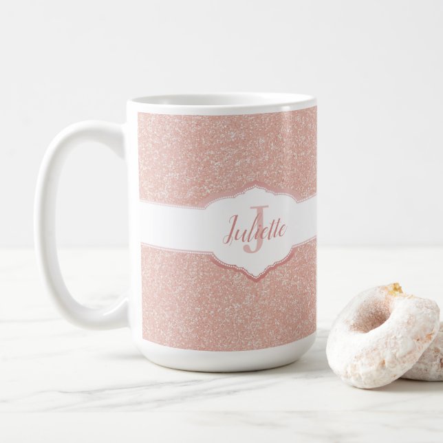 Pink Glitter Monogram Coffee Mug (With Donut)