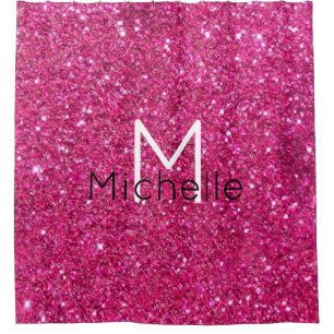 Pink Glitter Monogram Curtains Shower Curtain