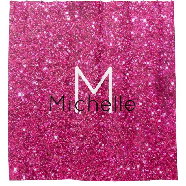Pink Glitter Monogram Curtains Shower Curtain (Front)