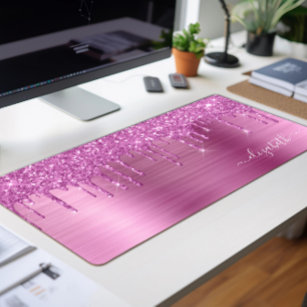 Pink Glitter Monogram Desk Mat