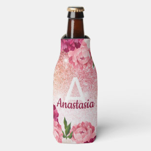 Pink Glitter monogram floral luxury Bottle Cooler