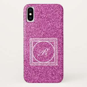 Pink glitter monogram iPhone X case