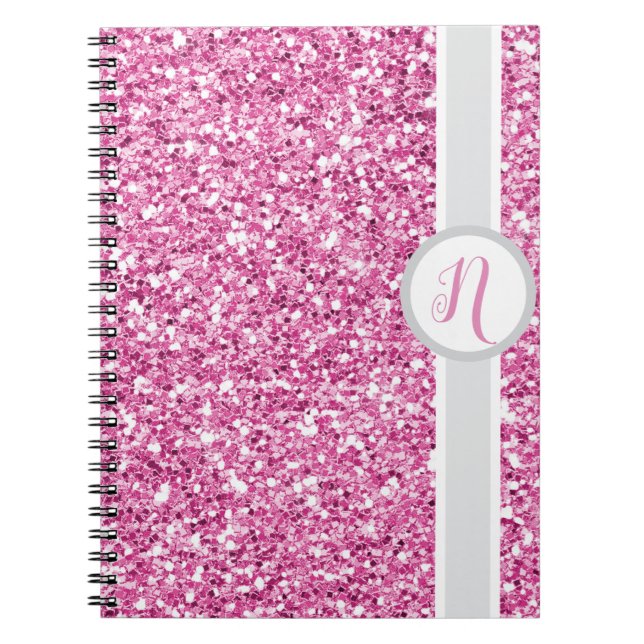 Pink Glitter Monogram Notebook (Front)