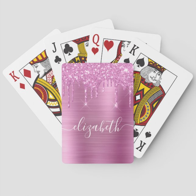 Pink Glitter Monogram Playing Cards (Back)