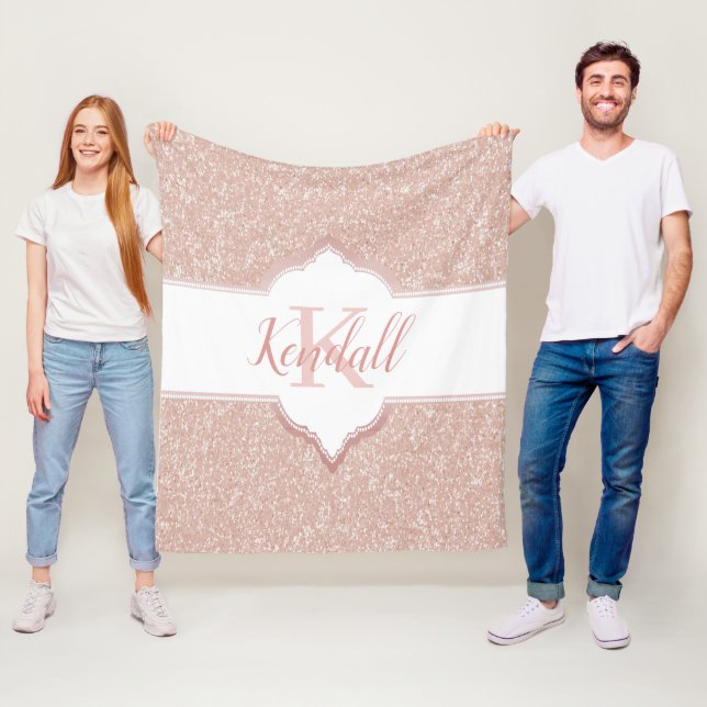 Pink Glitter Monogram Throw Blanket (In Situ)