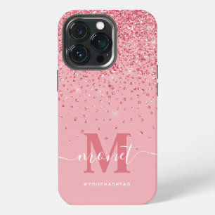 Pink Glitter Monogrammed Stylish Script Name iPhone 13 Pro Case