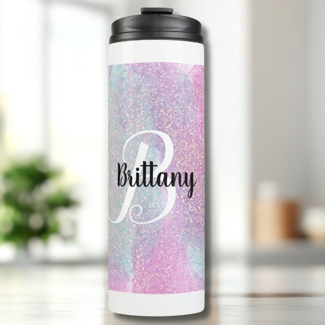 Pink Glitter Monogrammed Thermal Tumbler (Creator Uploaded)