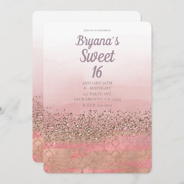 Pink Glitter Moroccan Indian Princess Sweet 16 Invitation (Front/Back)