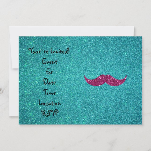 Pink glitter moustache invitation (Front)