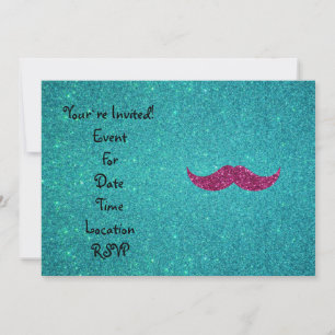 Pink glitter moustache invitation