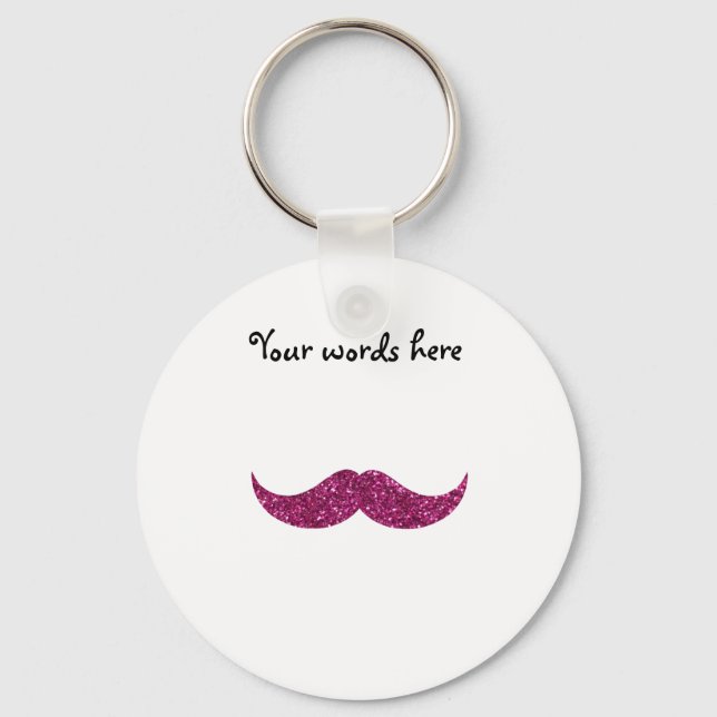 pink glitter moustache key ring (Front)