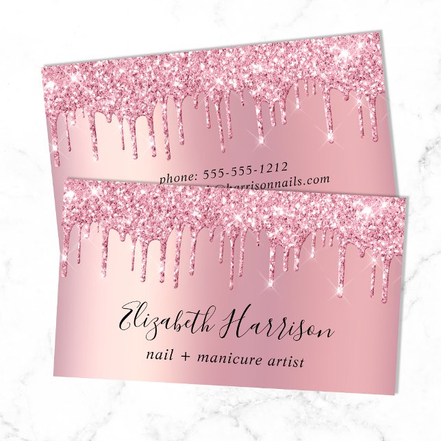 Pink Glitter Nail Manicure Business Card (Creator Uploaded)