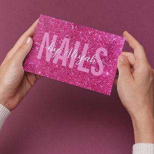 Pink Glitter Nails Business Card