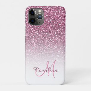 Pink Glitter, Name and Monogram, Girly Case-Mate iPhone Case