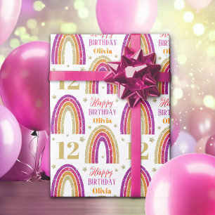 Pink Glitter Name Birthday Wrapping Paper