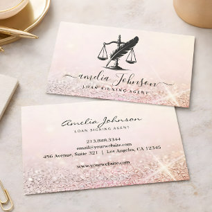 Pink Glitter Notary Public Loan Signing Agent Business Card