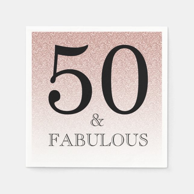 Pink Glitter Ombre 50 and Fabulous 50th Birthday Napkin (Front)